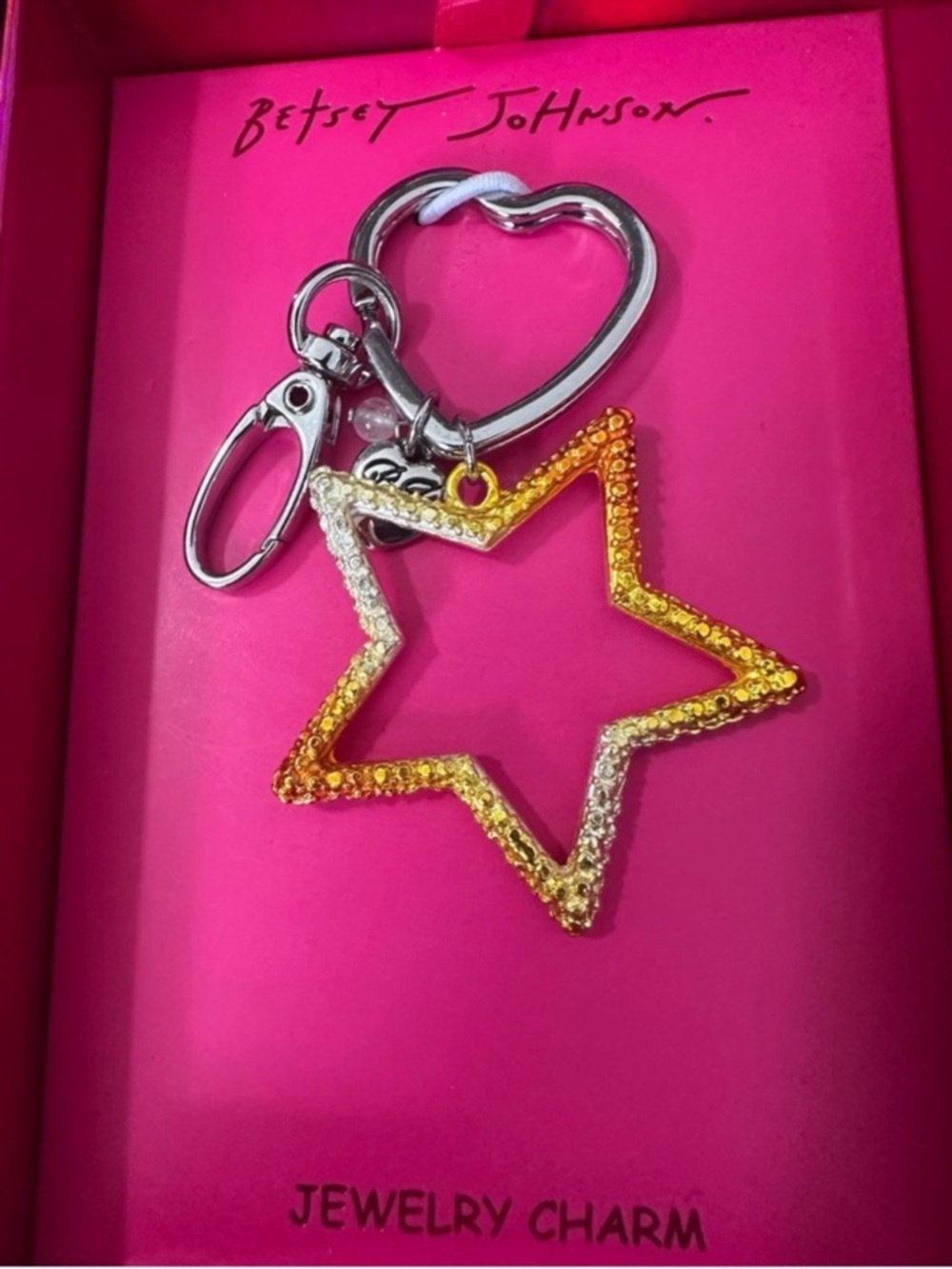 Betsey Johnson Gold and Silver Crystal Star Keychain